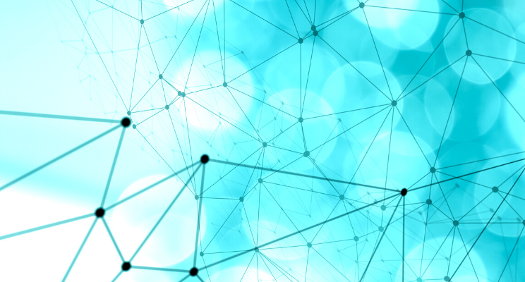 Abstract connected blue dots with blue background