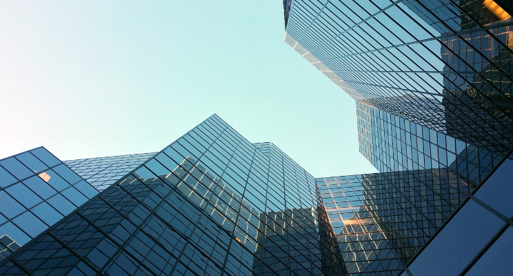 looking up point of view of skyscrapers